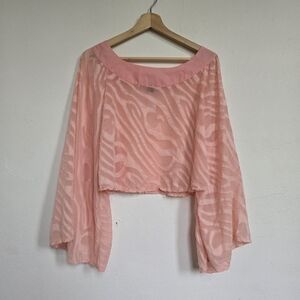 Toxik3 Boho Blush Crop Animal Print Burnout Flowy Bell Sleeve Blouse L